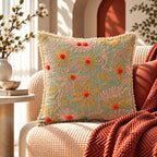 Mint Garden Embroidered Cushion Cover