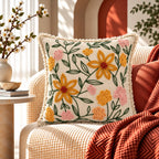 Garden Bloom Embroidered Cotton Cushion Cover