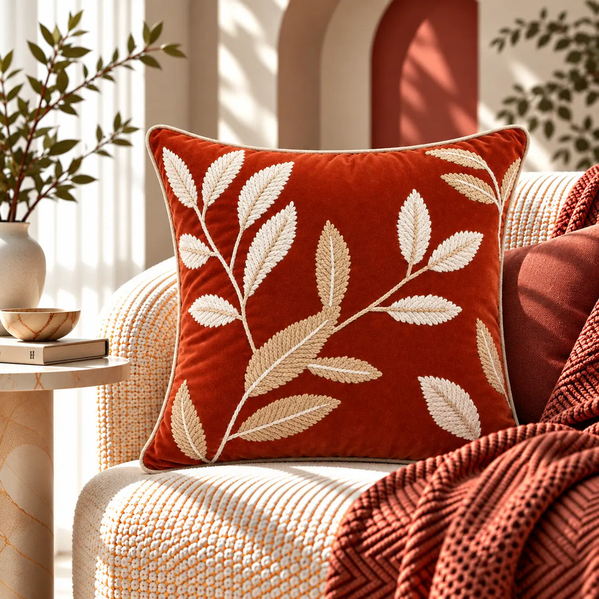 Rust & Rye Embroidered Cushion Cover