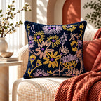 Midnight Flowers Embroidered Velvet Cushion Cover