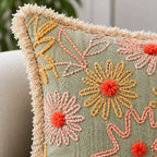 Mint Garden Embroidered Cushion Cover
