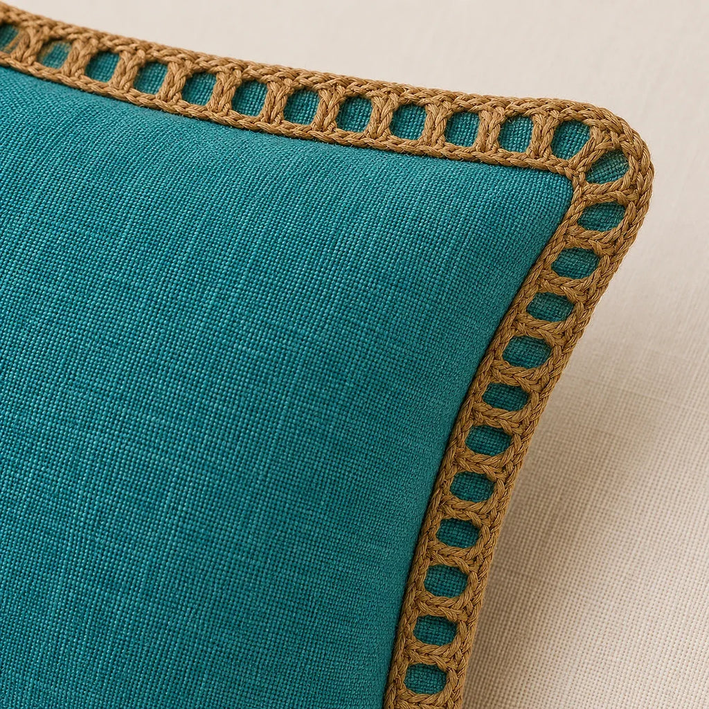 Azure Blue Jute Lace - Premium Cushion Cover