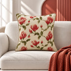 Red Blossom Embroidered Cotton Cushion Cover