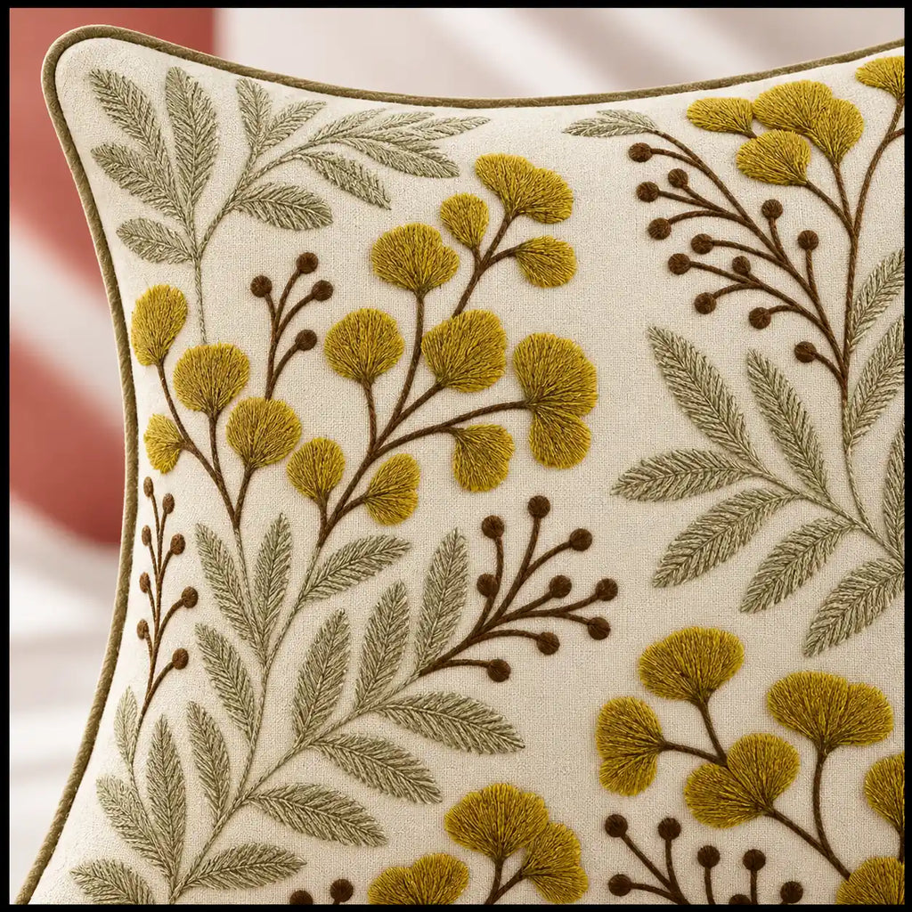 Mustard Bloom Embroidered Cushion Cover