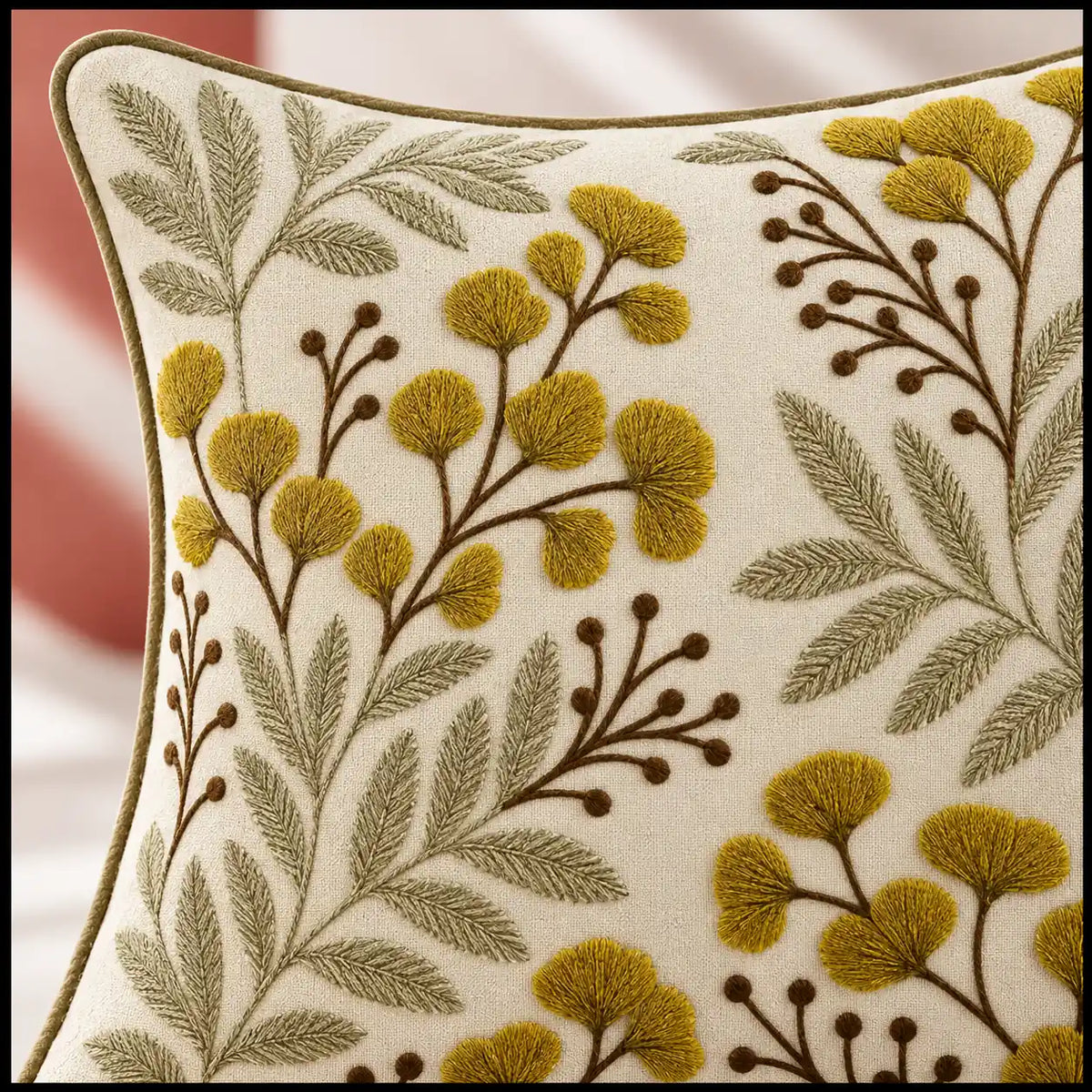 Mustard Bloom Embroidered Cushion Cover