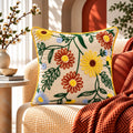 Sunny Flowers Embroidered Cushion Cover