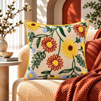 Sunny Flowers Embroidered Cushion Cover