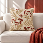 Rust Fern Embroidered Cushion Cover