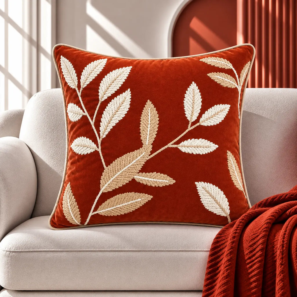 Rust & Rye Embroidered Cushion Cover