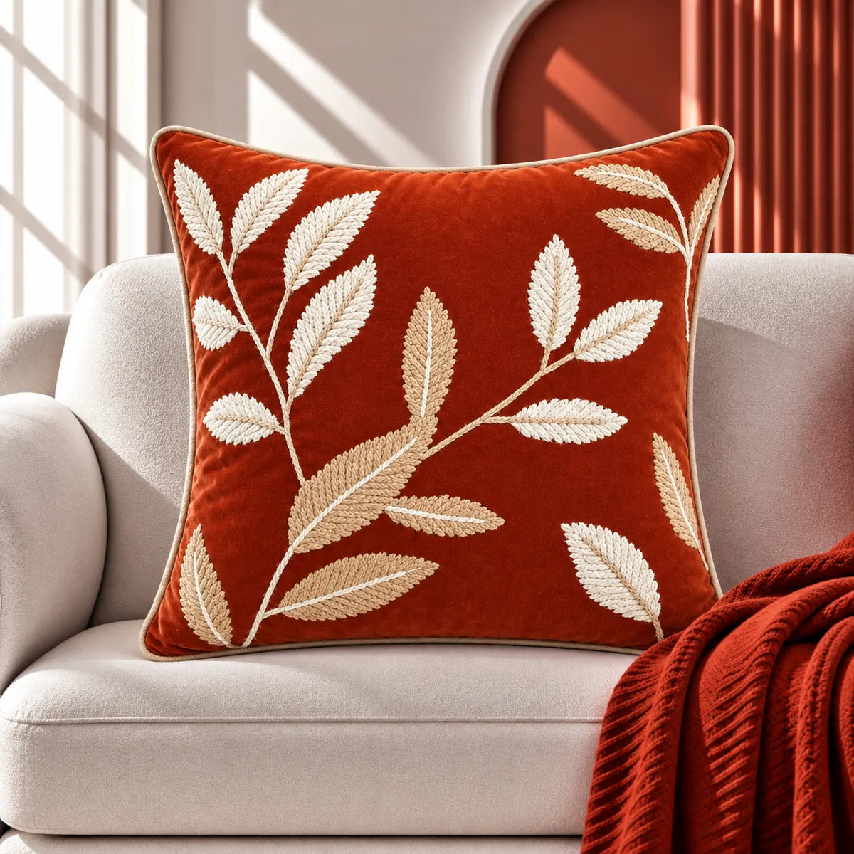 Rust & Rye Embroidered Cushion Cover