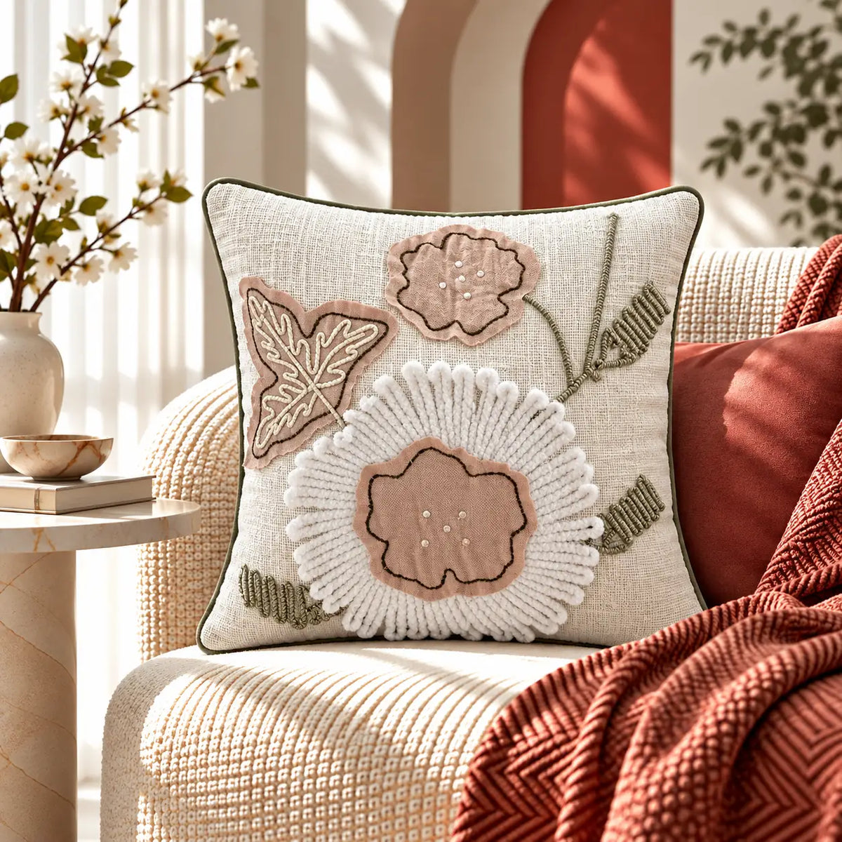 Flower Patch Embroidered Cushion Cover