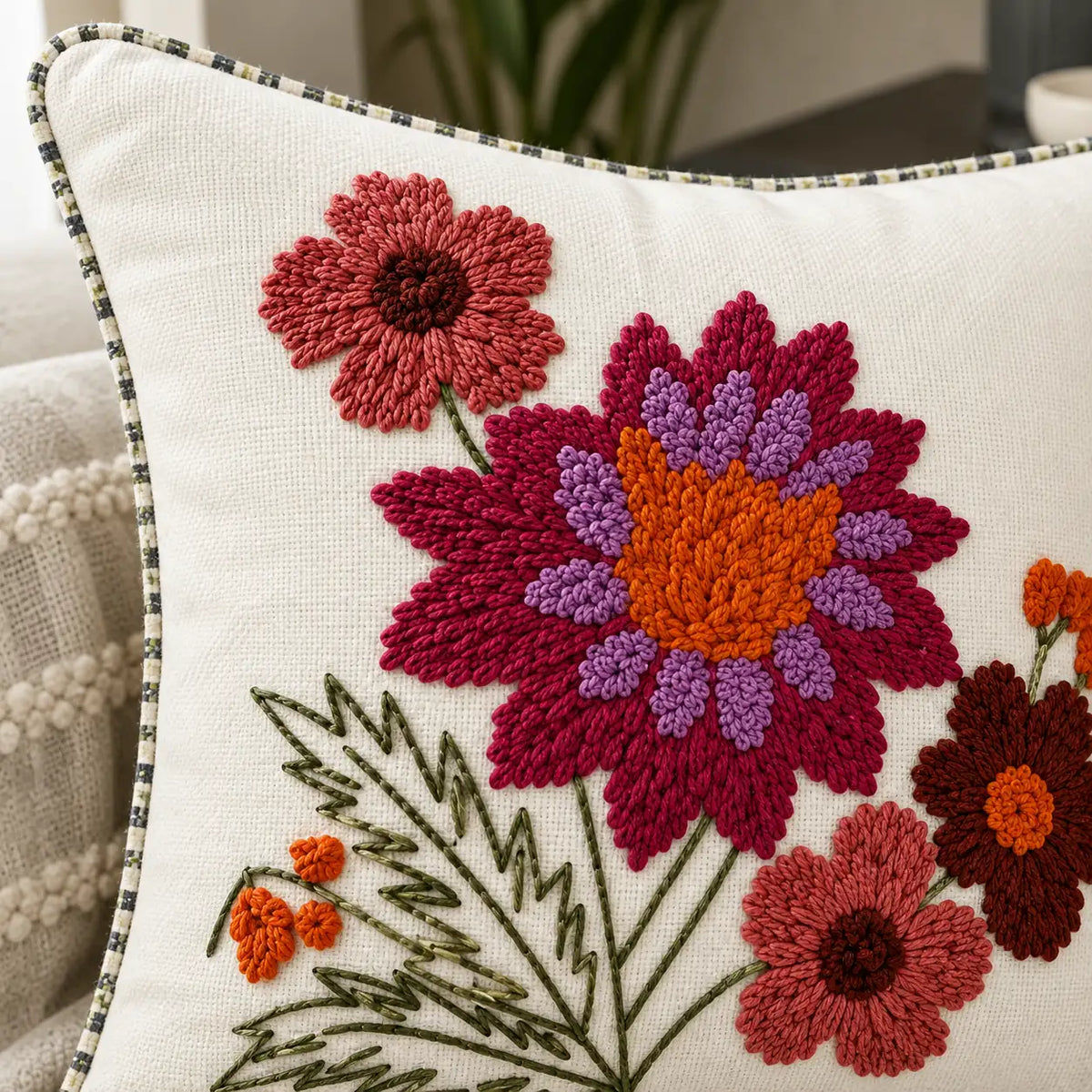 Color Bloom Embroidered Cushion Cover
