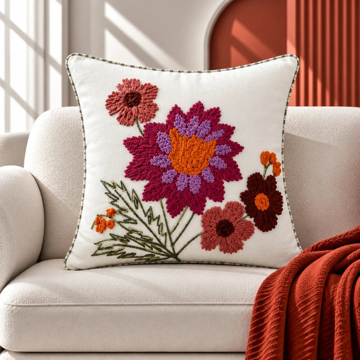 Color Bloom Embroidered Cushion Cover