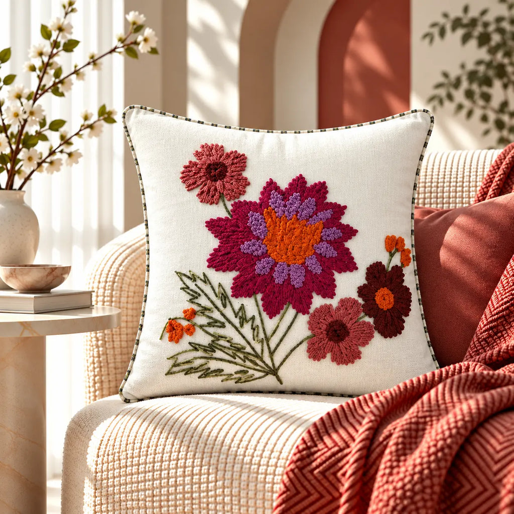 Color Bloom Embroidered Cushion Cover