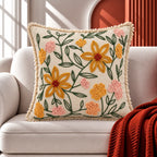 Garden Bloom Embroidered Cotton Cushion Cover